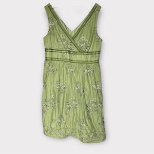 Dressbarn Cotton Plus 18W Green Floral Embroidered Sleeveless Dress Y2K